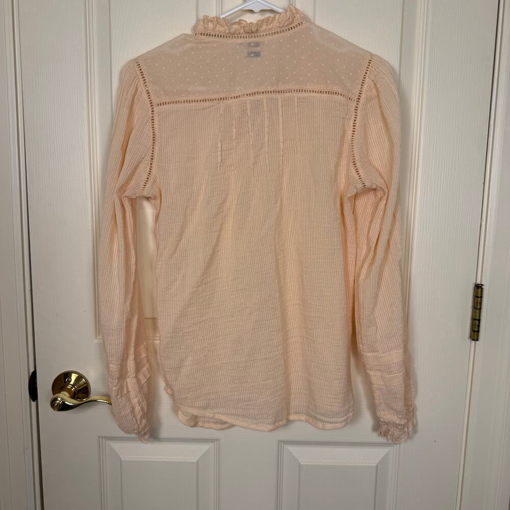 Faherty Willa Button Down Peasant Blouse Light Pink Pin Tuck Ruffle Collar Small - Picture 4 of 8